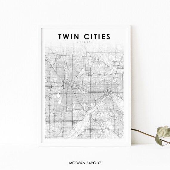 Twin Cities Mn Map Print Minnesota Usa Art Poster Minneapolis Saint Paul City Street Road Nursery Room Wall Office Decor
