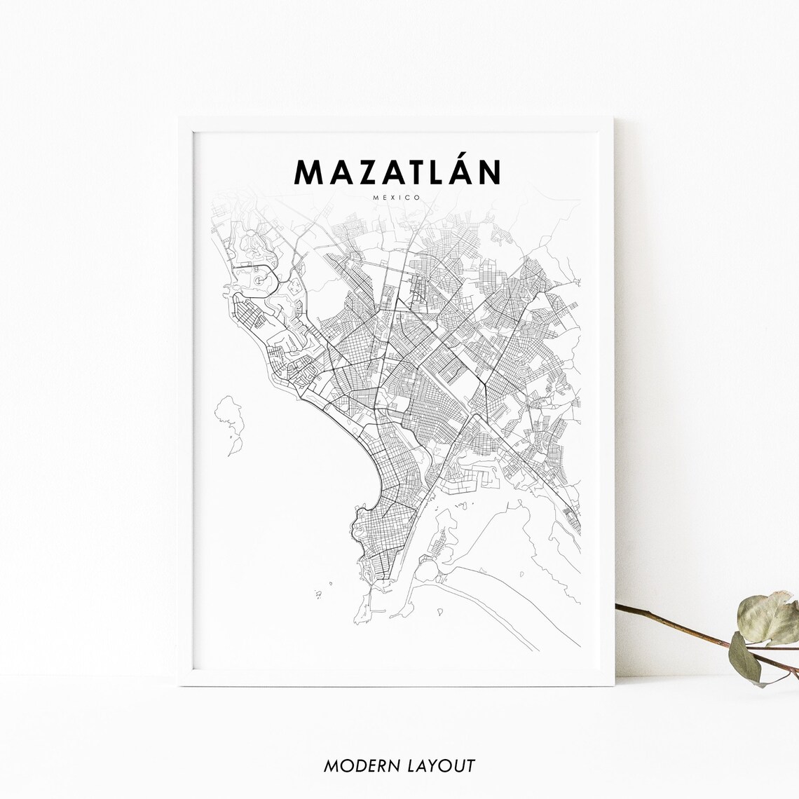 Mazatlan Mexico Map Art Print, City Street Decor