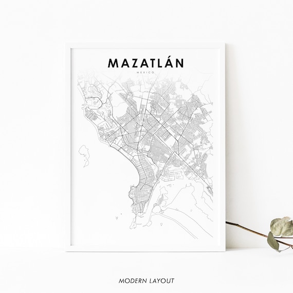 Mazatlan Mexico Map Art Print, City Street Decor