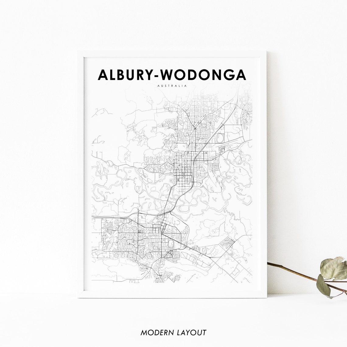 Albury Wodonga Australia Minimalist City Street Map Wall Art