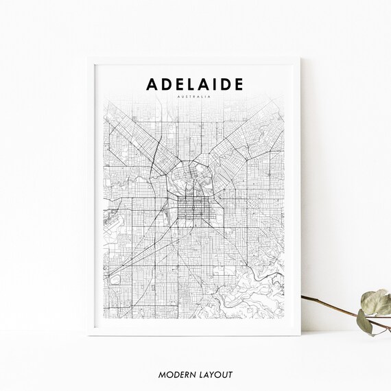 Adelaide Australia City Street Map Minimalist Black and White Art Poster