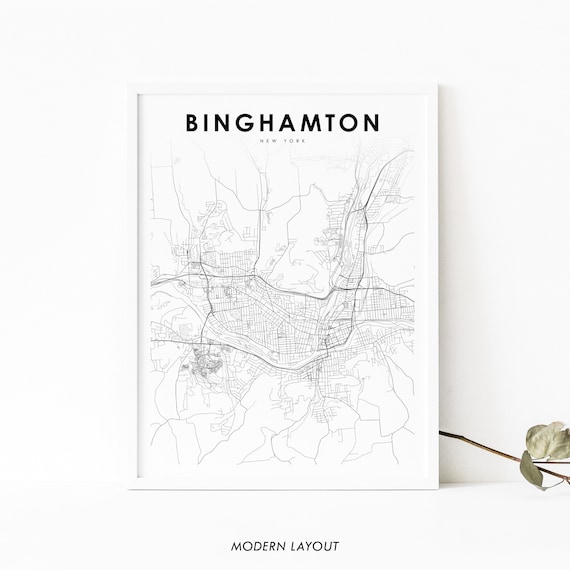 Binghamton New York City Street Map Minimalist Line Art Poster