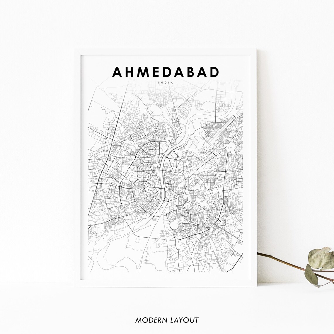 Ahmedabad India Map Print, Gujarat City Poster