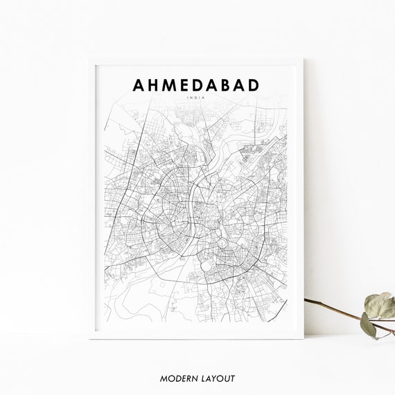 Ahmedabad India Map Print, Gujarat City Poster
