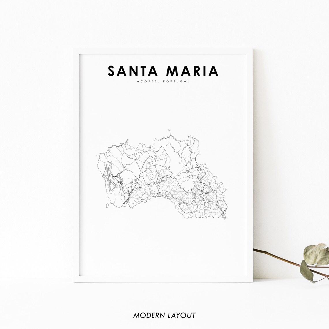 Santa Maria Azores Map Print, Portugal Road Poster