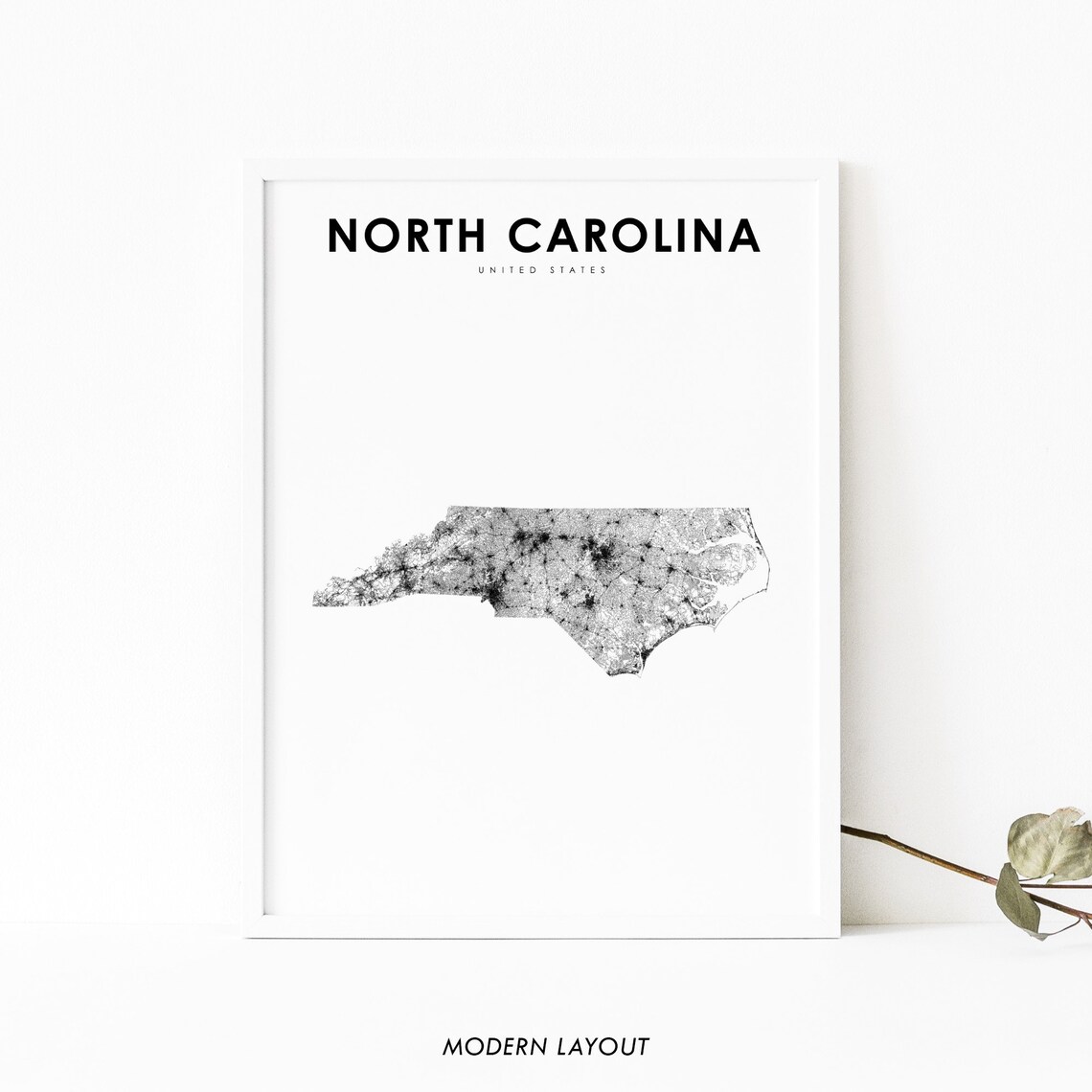 North Carolina Map Print, State Road Travel Poster