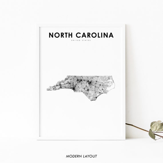 North Carolina Map Print, State Road Travel Poster