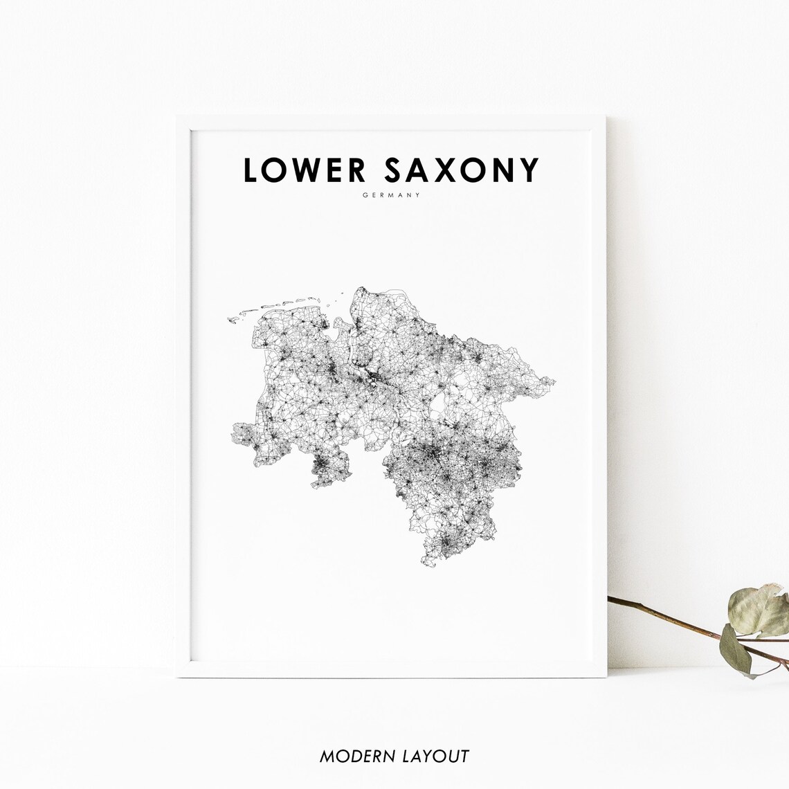 Lower Saxony Germany Region Road Map Modern Minimalist Wall Print