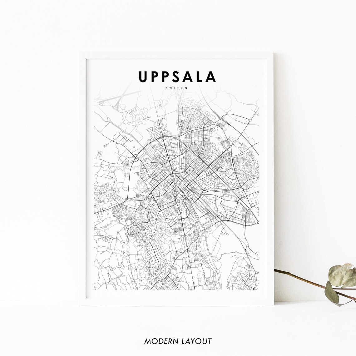 Uppsala Sweden Map Print, City Street Road Poster