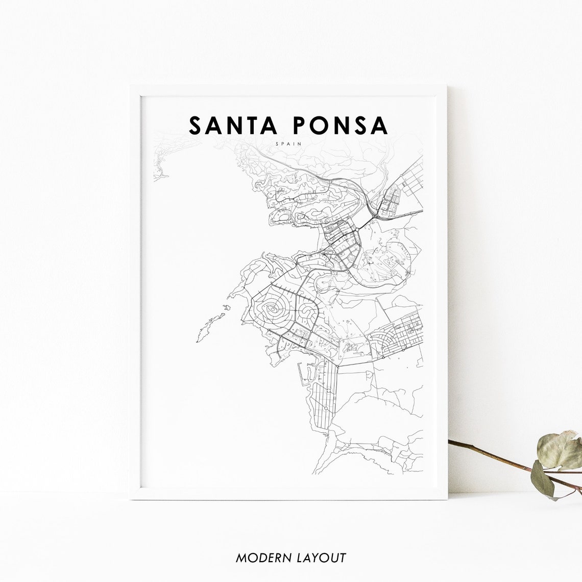 Santa Ponsa Spain Minimalist City Street Map Modern Layout Poster