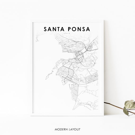 Santa Ponsa Spain Map Print Art Poster Pona Espaa City Street Road Nursery Room Wall Office Decor