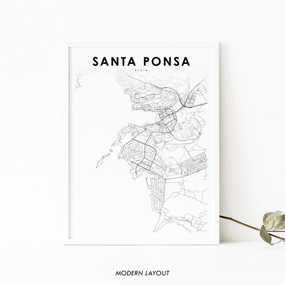 Santa Ponsa Spain Minimalist City Street Map Modern Layout Poster