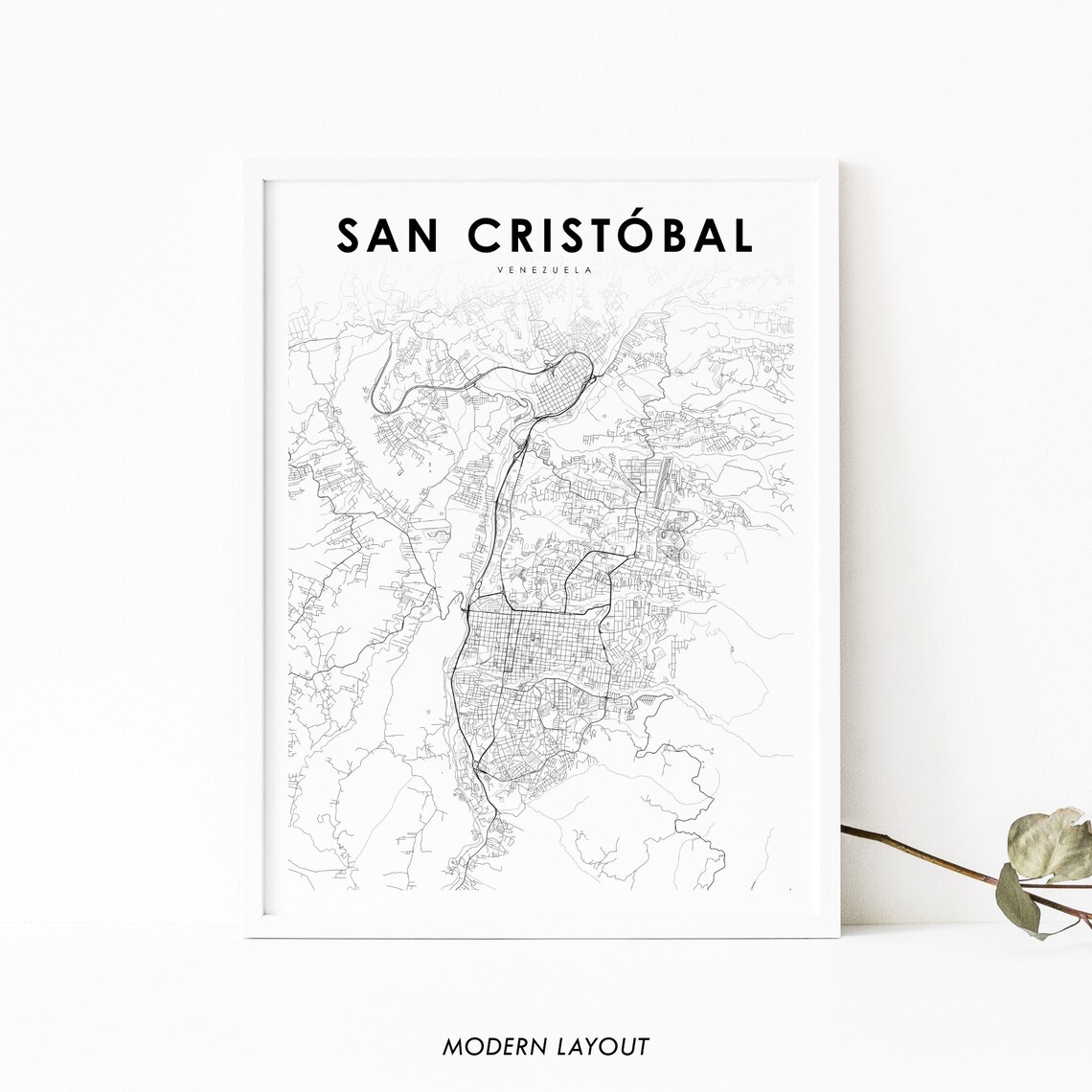 San Cristobal Venezuela Map Art Print, Táchira