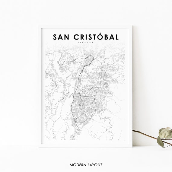San Cristobal Venezuela Map Art Print, Táchira