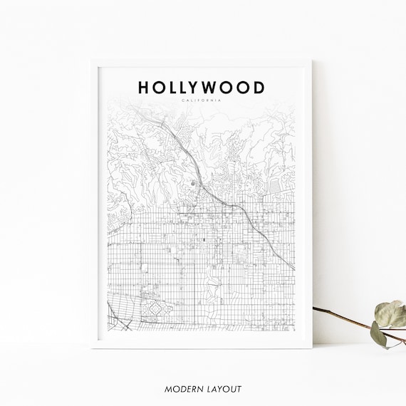 Hollywood California City Street Map Minimalist Line Art Poster