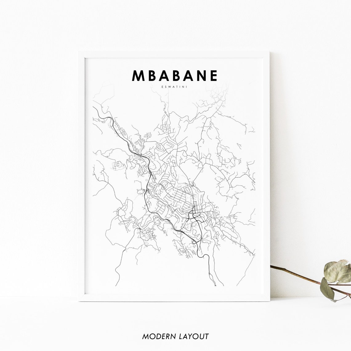 Mbabane Eswatini Minimalist City Street Map Modern Layout Poster