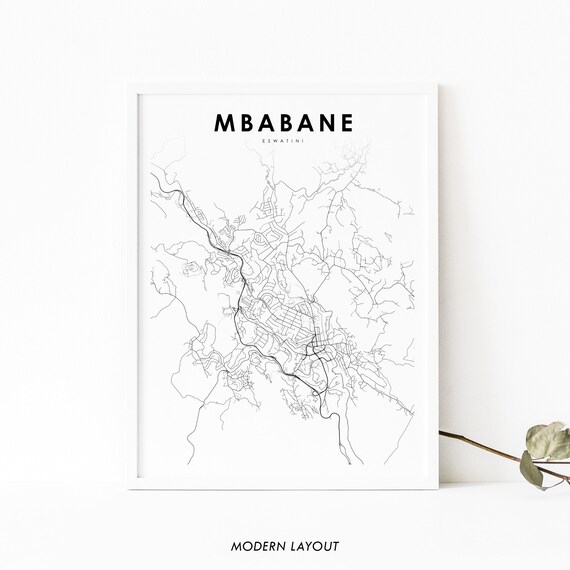 Mbabane Eswatini Map Print Art Poster Mbbne Swaziland City Street Road Nursery Room Wall Office Decor