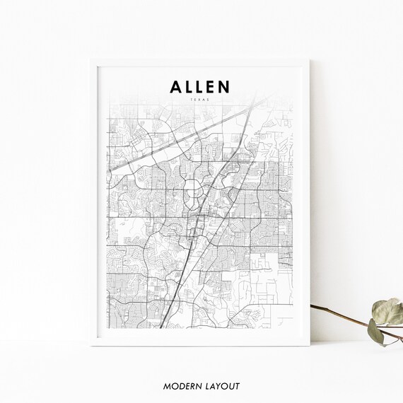 Allen Tx Map Print Texas Usa Art Poster Dallas Collin Countycity Street Road Nursery Room Wall Office Decor
