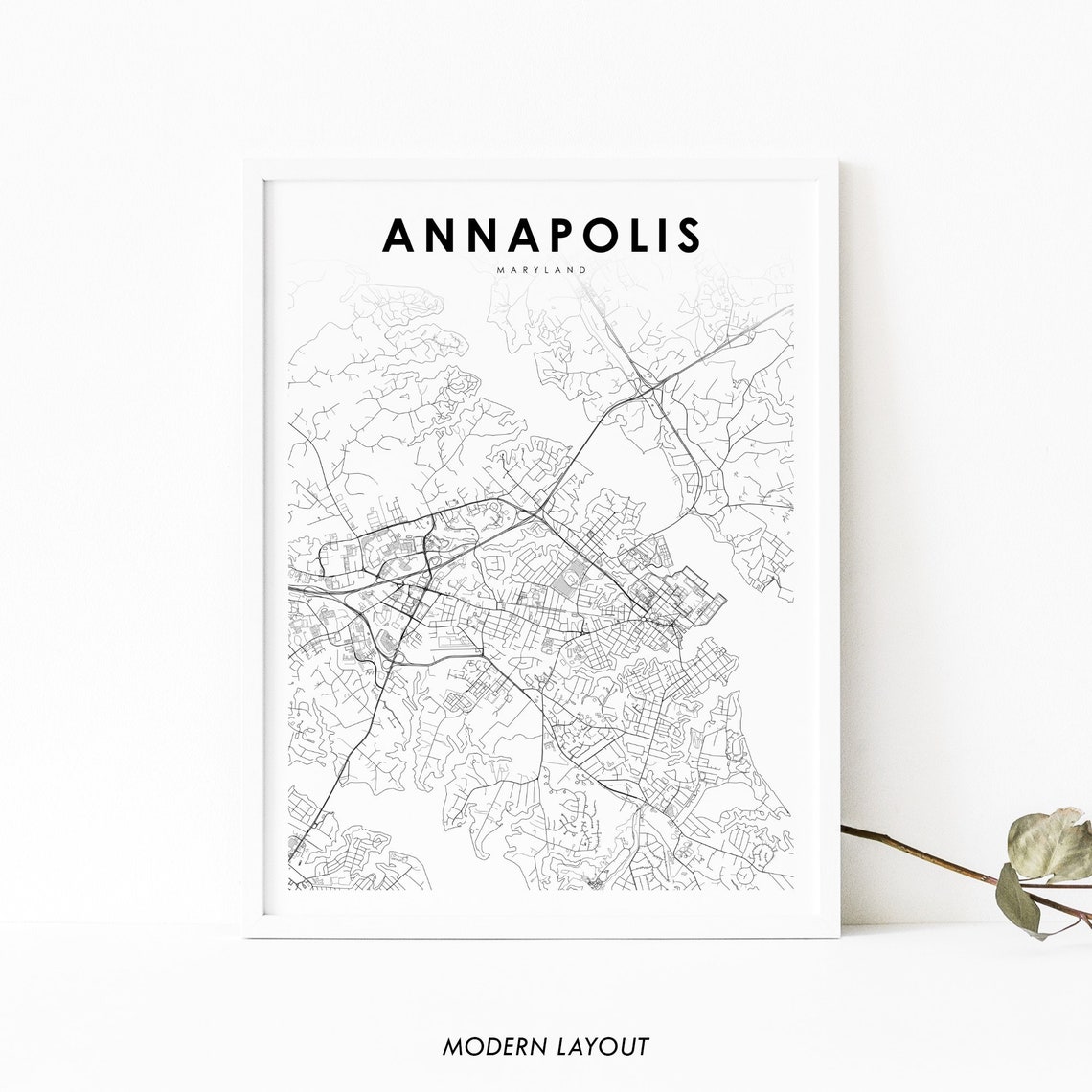 Annapolis Maryland Minimalist City Street Map Travel Gift Poster