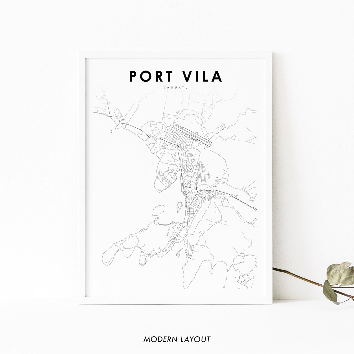 Port Vila Vanuatu Minimal City Street Map Framed Modern Wall Art