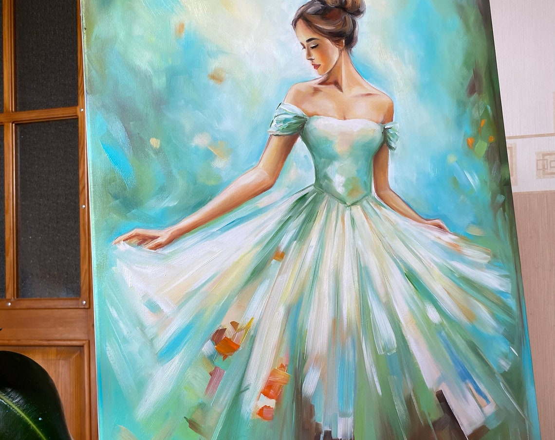Fairy Painting Original Lady Of The Lake Painting Fantasy Art Girly Wall Art Goddess Oil Painting On Fairy Wall Art - Image 2