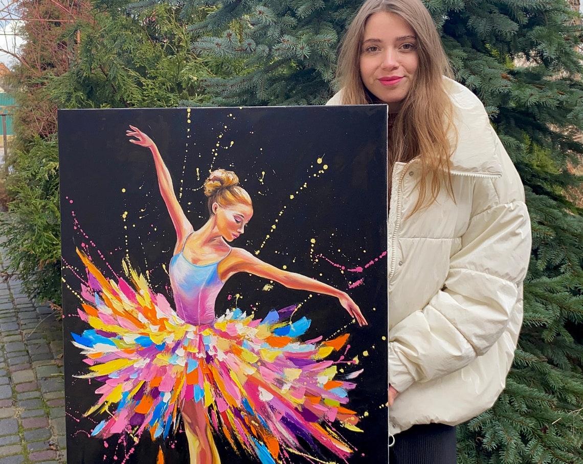 Abstract Ballet Dancer Painting On Black Ballerina Wall Decor Dancing Girl Art Ballet Art Modern Ballerina Oil Painting For Sale - Image 3