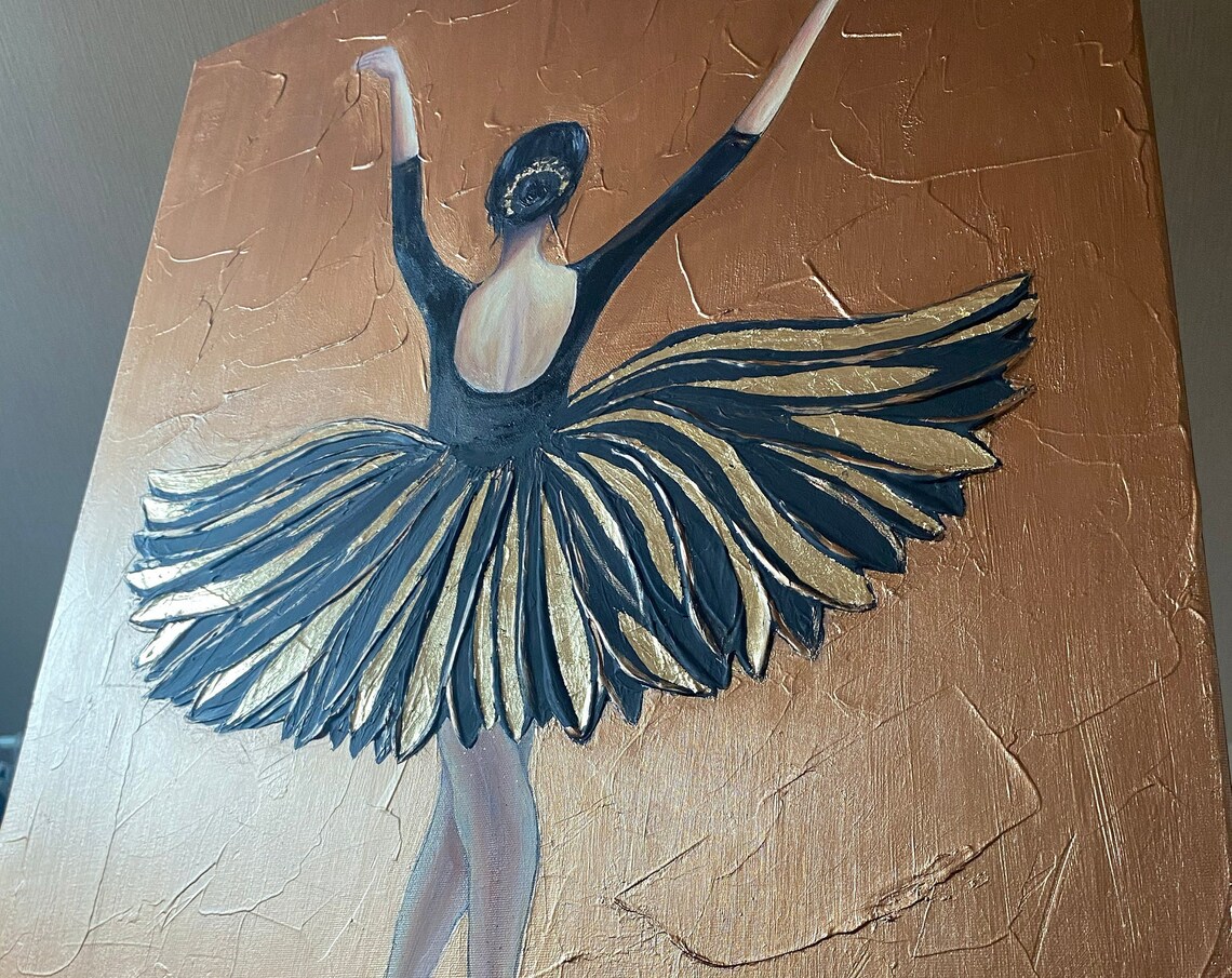 Black Tutu Ballerina Dancer Gold Background Ballet Painting Print - Image 3