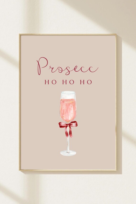 Prosecco Ho Ho Ho Christmas Champagne Glass Beige Funny Poster