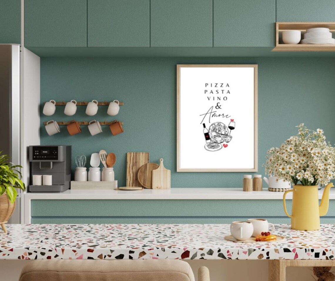 Pizza Pasta Vino Amore Italian Food Illustration Kitchen Poster - Image 2