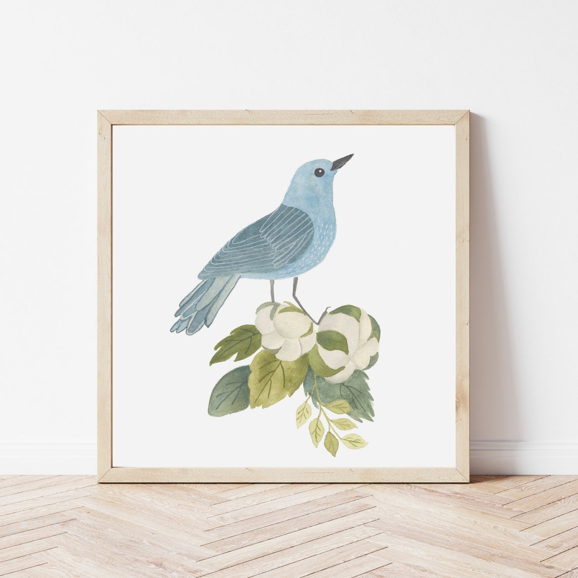 Watercolor Bird Art Norwegian Folk Print Cotton Painting Botanical Danish Scandinavian Polish Poster Women Teen Girl Square