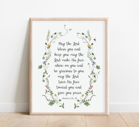 Numbers 624 May The Lord Bless You And Keep Bible Verse Wall Art Christian Gift For Women Scripture Print Watercolor Wildflowers