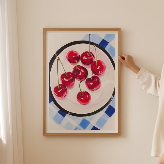 Vintage Cherry Wall Art Cottage Core Cherry Print Feminine Poster Retro Kitchen Print