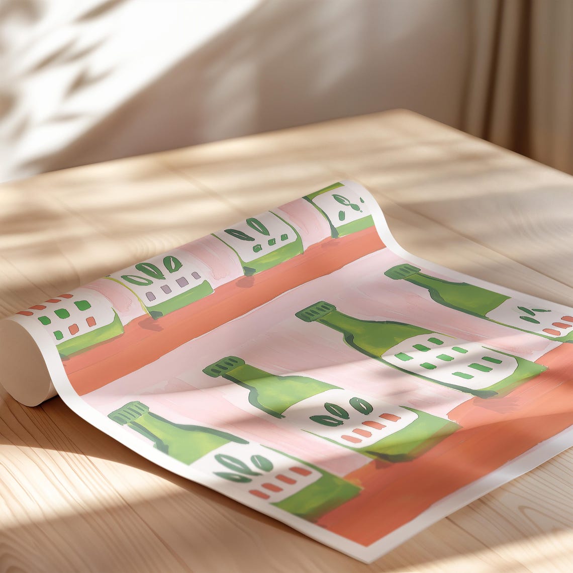 Retro Olive Oil Bottles on Orange Shelves Kitchen Art Poster - Image 4
