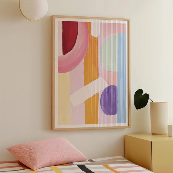 Colorful Abstract Geometric Art Print Modern Pastel Decor