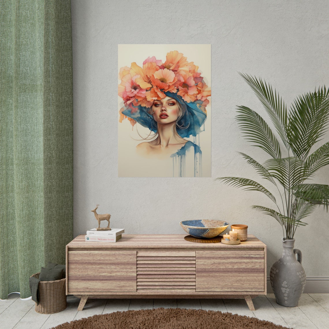 Floral Painting Watercolour Painting Floral Art Female Portrait Female Drawing Abstract Art Wall Poster Watercolor Watercolor Flower - Image 2