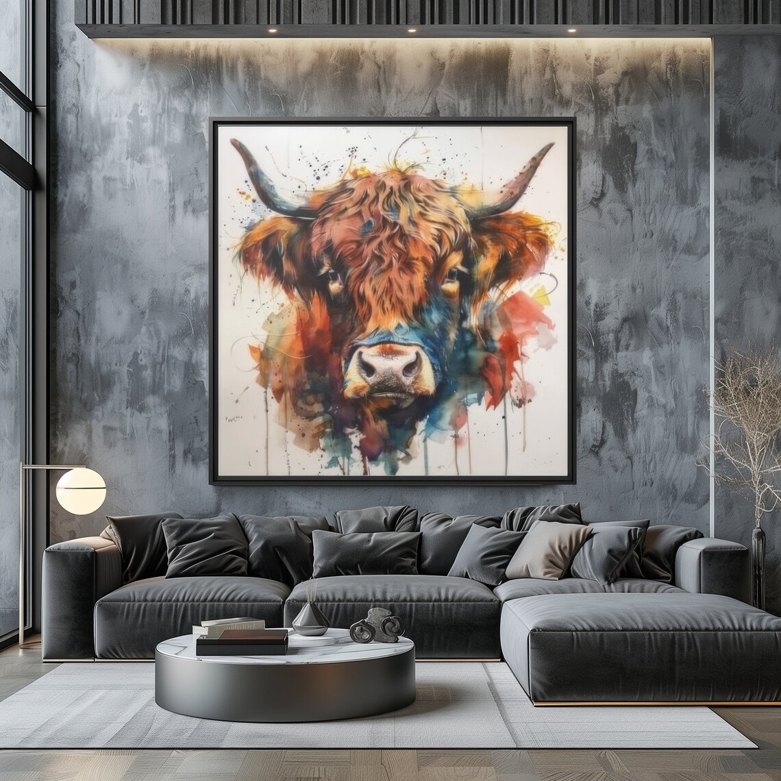 Colorful Highland Cow Watercolor Portrait Expressive Cow Art Poster - Image 2