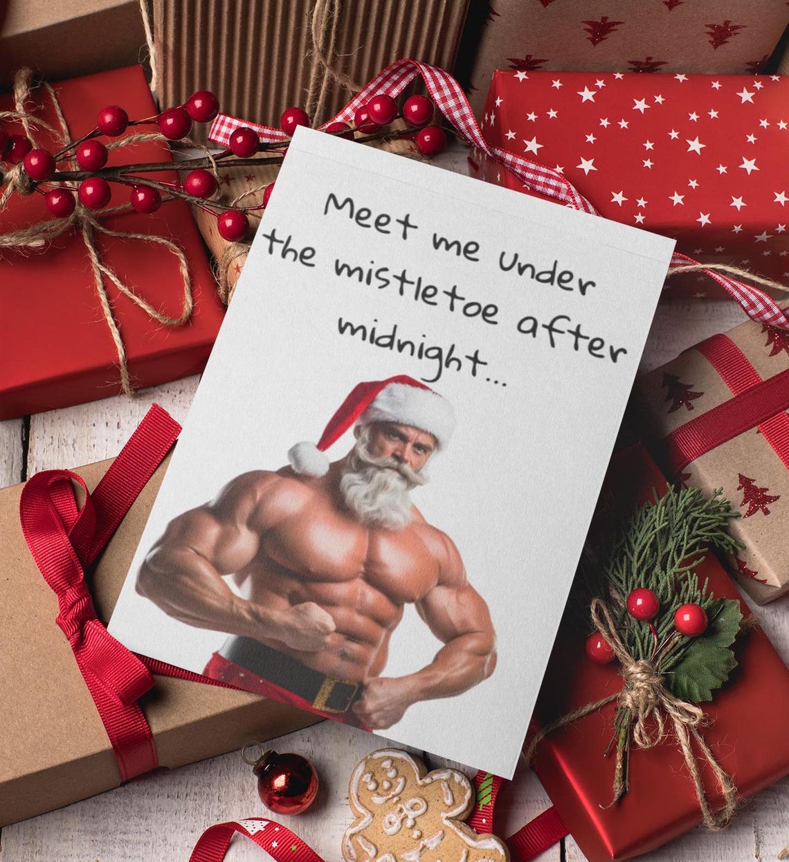 Greeting Cards Funny Muscle Santa Christmas Cards 5 Pack Adult Humour Mistletoe Santa Naughty Jolly Santa Holiday Cards Xmas Cards - Image 2