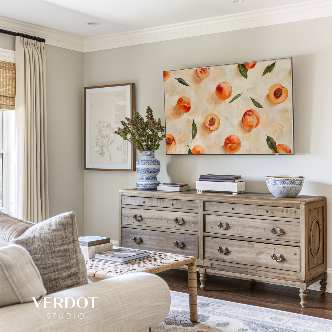 Peaches Summer Art Print, Colorful Fresh Fruit - Image 3