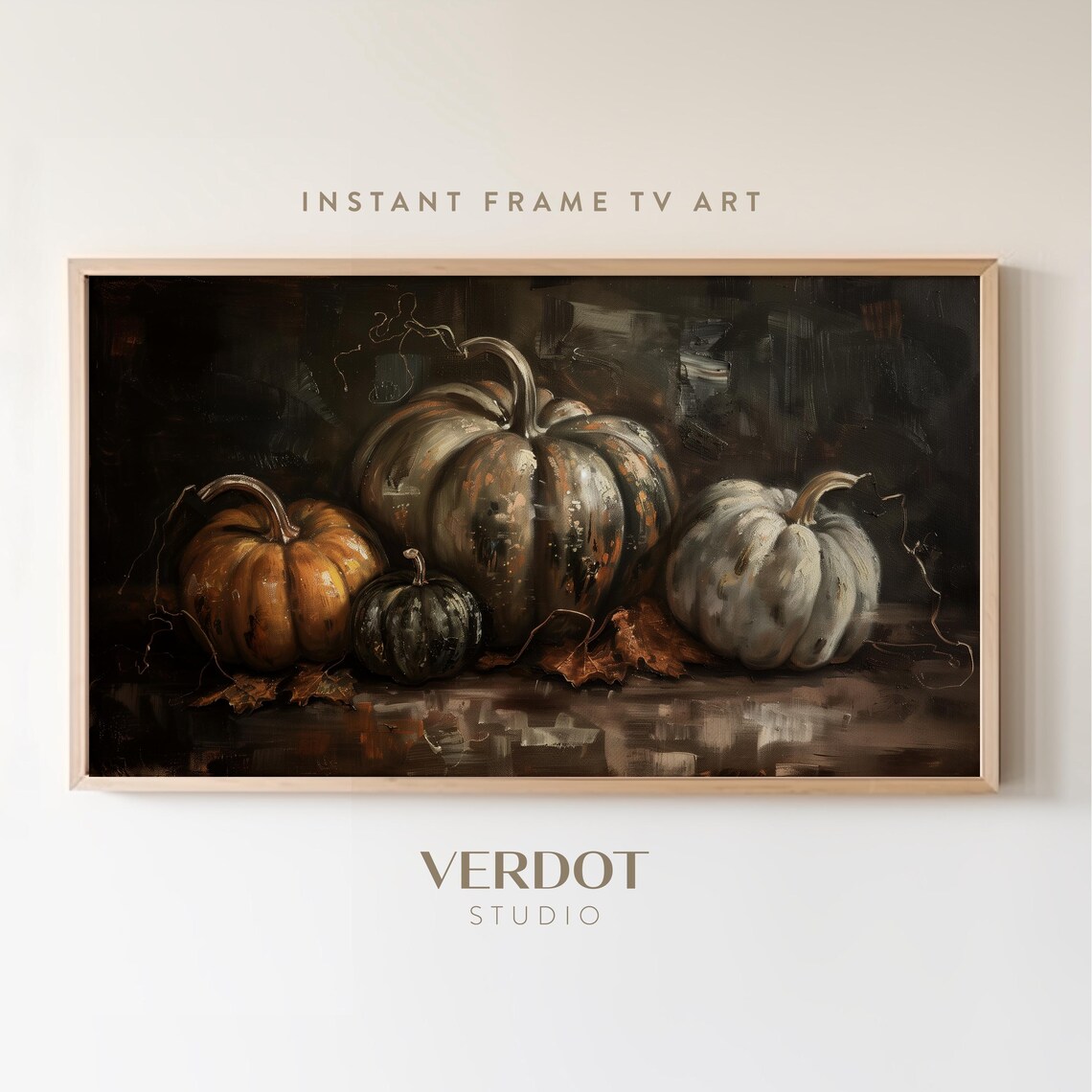 Vintage Autumn Pumpkins Art Print, Moody Halloween