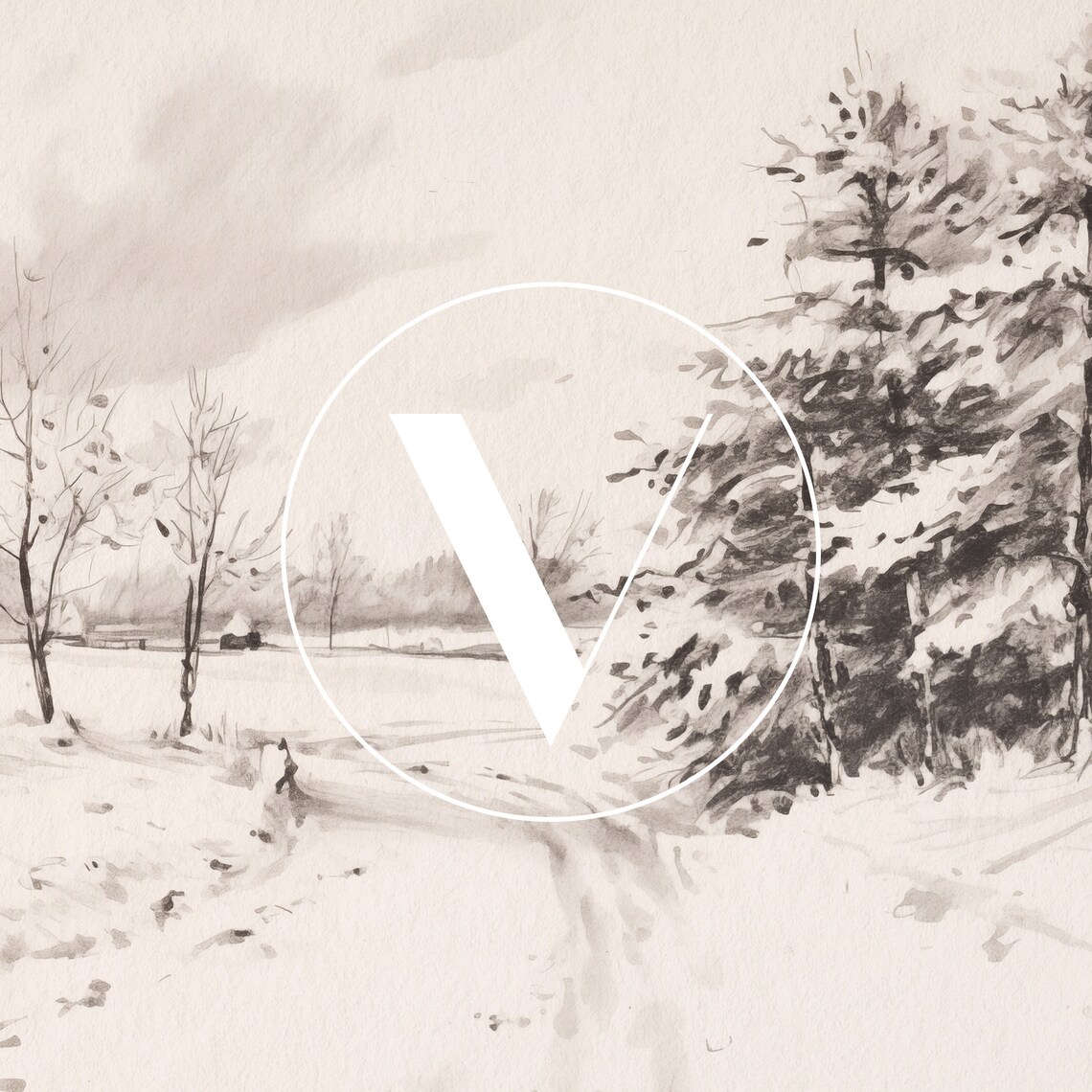 Vintage Winter Landscape Art Print, Neutral Christmas Decor - Image 3