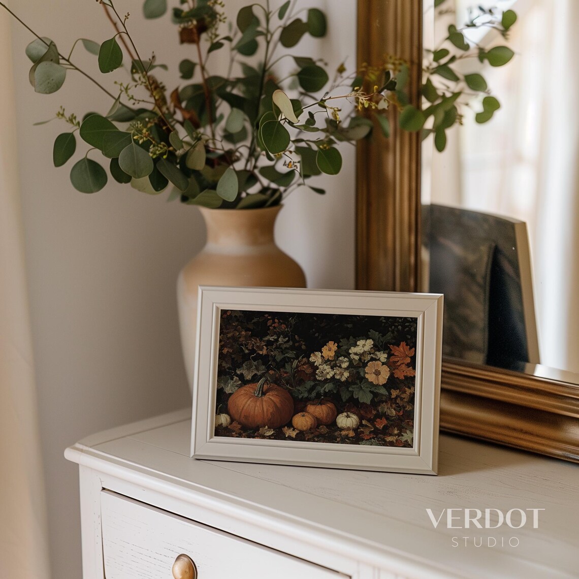 Vintage Pumpkin Flower Art Print, Dark Autumn Botanical - Image 2