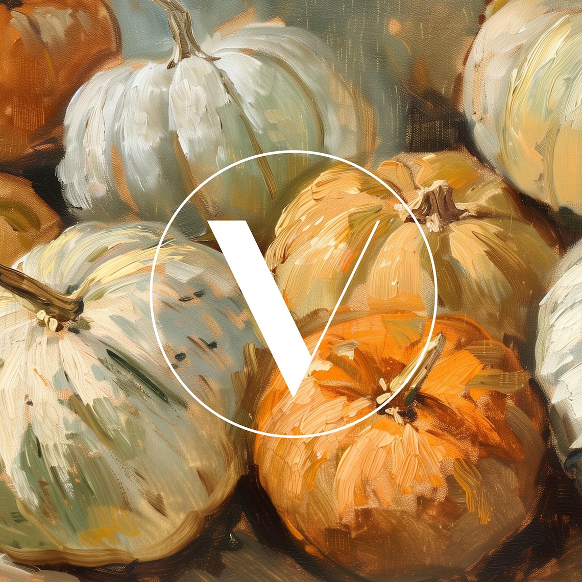 Vintage Heirloom Pumpkins Still Life Oil Painting Fall Harvest Wall Art Print - Image 2