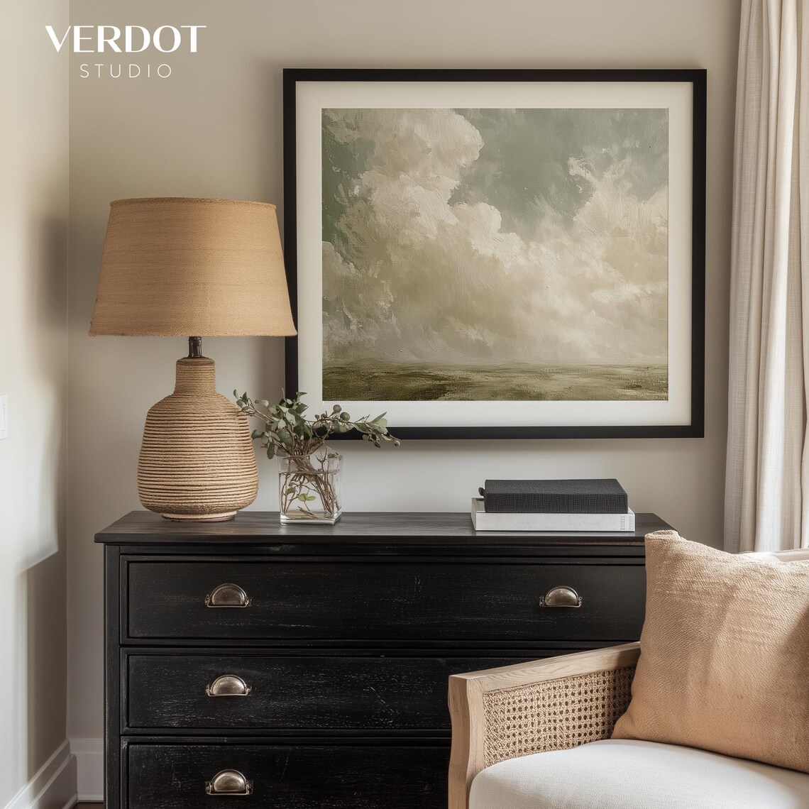 Vintage Spring Landscape Art Print, Antique Country Sky - Image 3