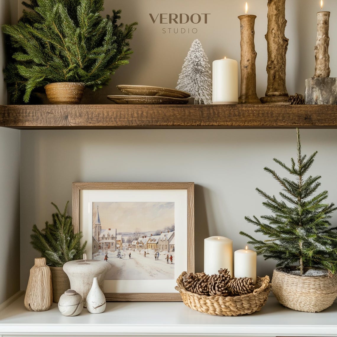 Vintage Christmas Winter Village Print Christmas Decor Wall Art Antique Holiday Winter Town Painting Winter Landscape Sku2310 - Image 3