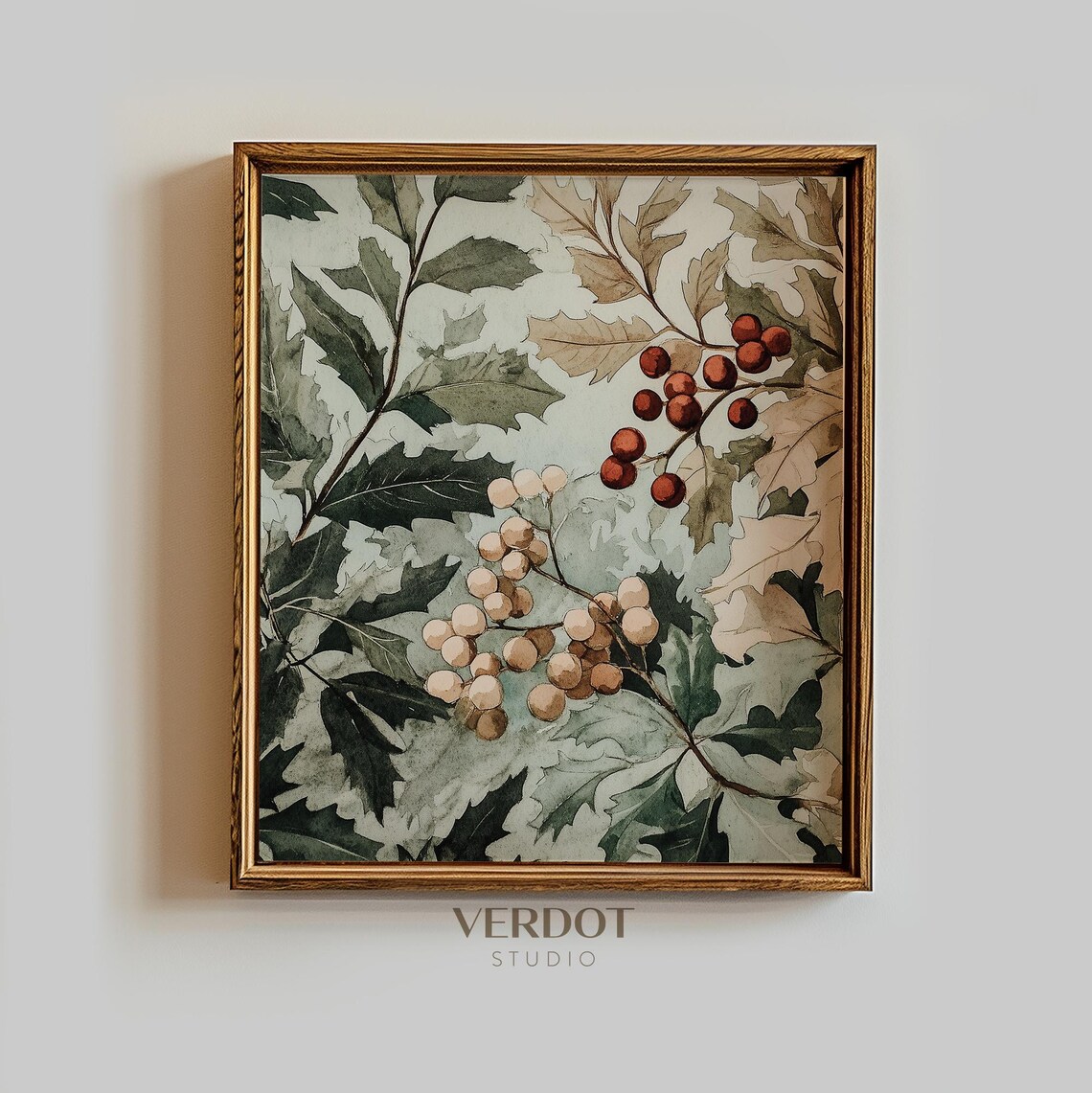 Holly Berry Christmas Print, Vintage Winter Berries