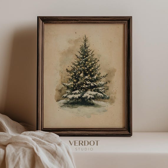 Vintage Christmas Tree Art Print, Antique Holiday Decor