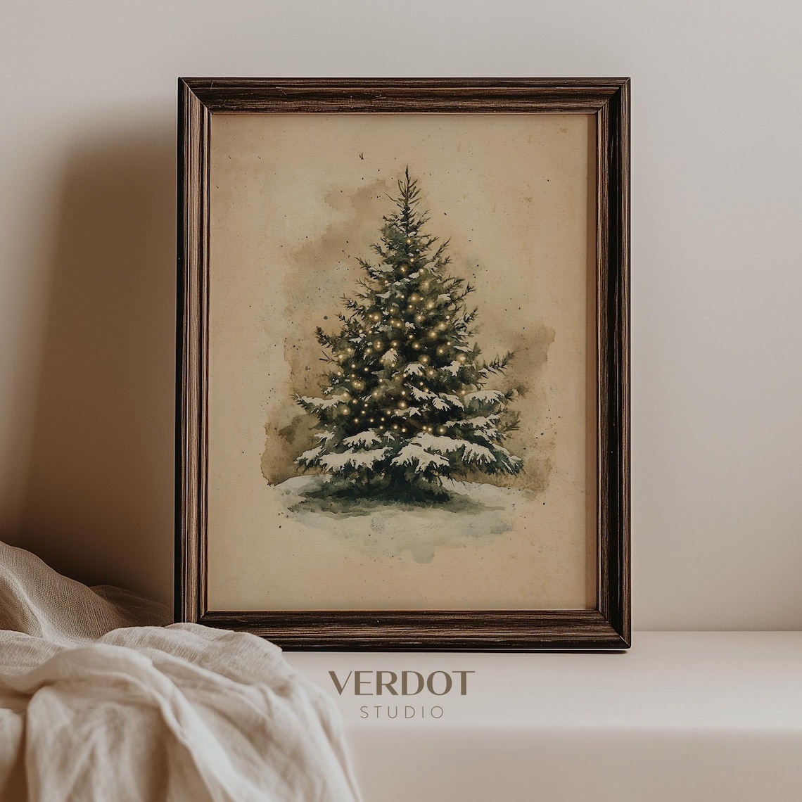 Vintage Christmas Tree Art Print, Antique Holiday Decor