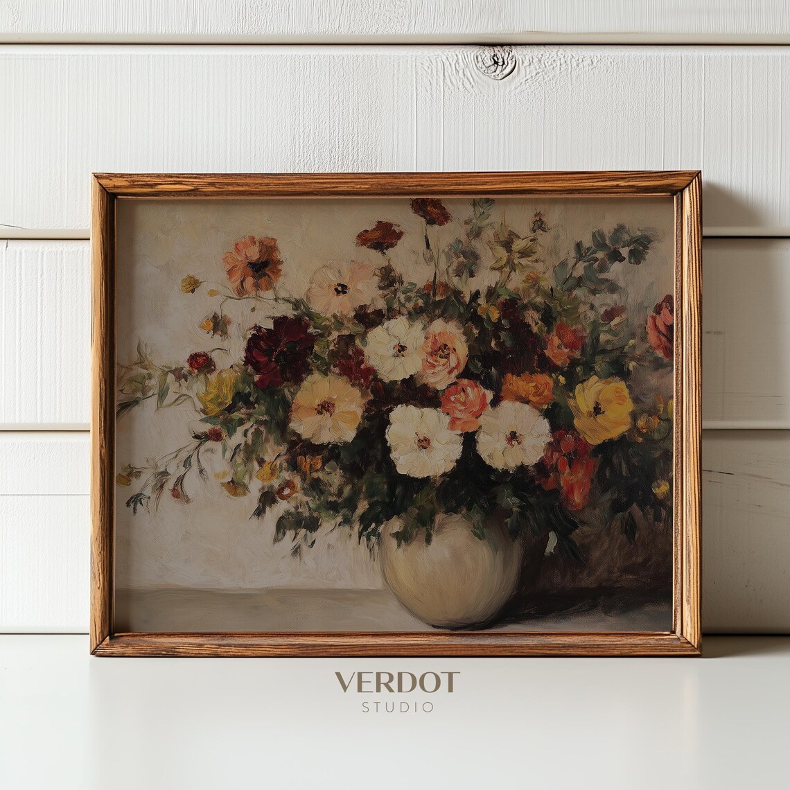 Fall Flowers Vintage Autumn Floral Vase Art Print