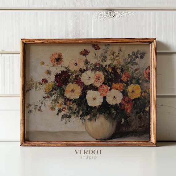 Fall Flowers Vintage Autumn Floral Vase Art Print