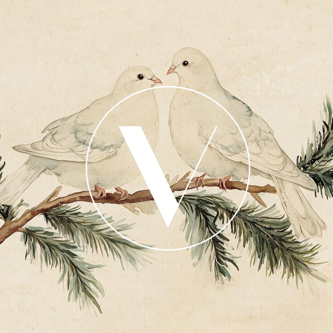 Vintage Winter Christmas Turtle Doves Art Print - Image 3